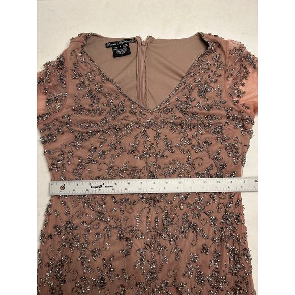 Pisarro Nights Beaded V-Neck A-Line Gown in Mauve Brown. Size 4. - Picture 8 of 9